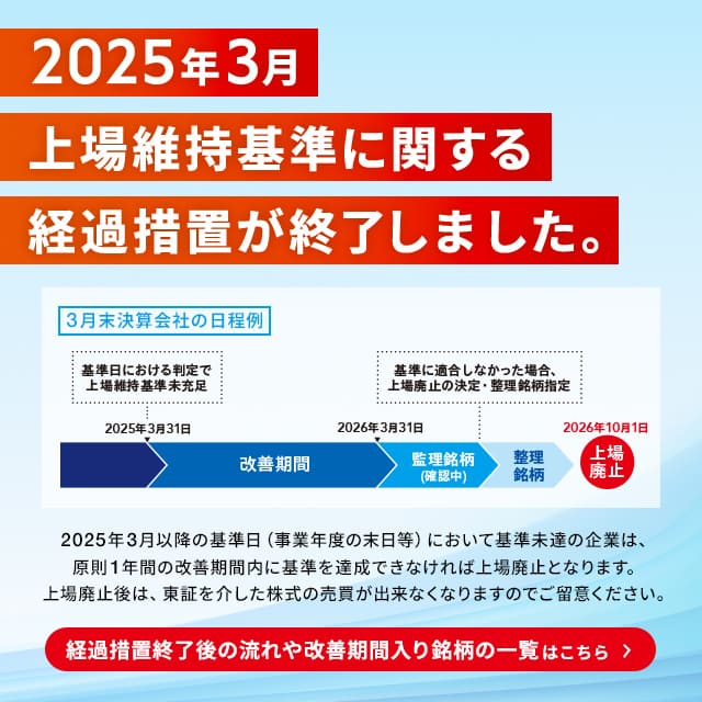 上場維持基準に関する経過措置の終了